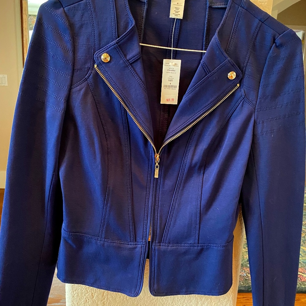 NWT White House Black Market Navy Blue Zippered Jacket